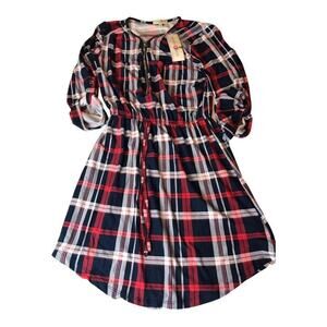 Wishful Parks Plaid Shirtdress Red White Blue Womens Size Small NWT